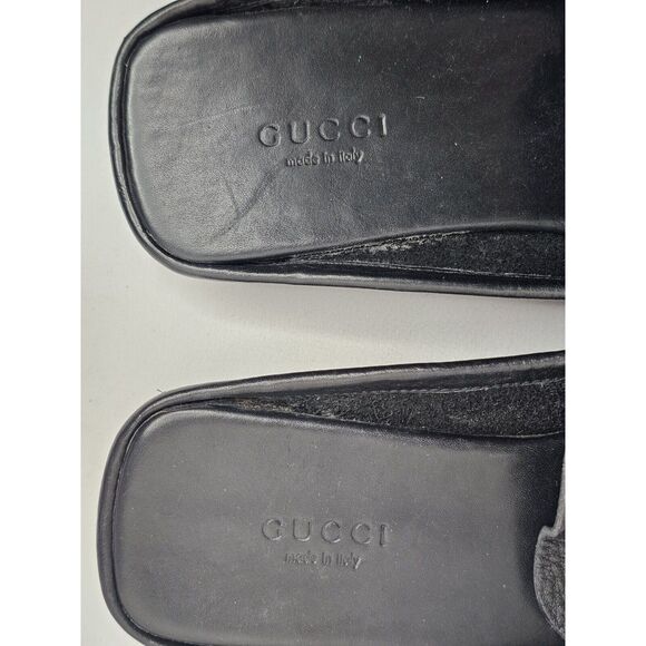 Gucci Womens Vintage 90's Gold Tone Buckle Slip On Mules Black Size 7B - Picture 10 of 12